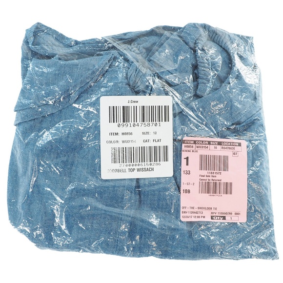 J.Crew Off-the-Shoulder Tie-Neck Top in Chambray - Picture 2 of 12